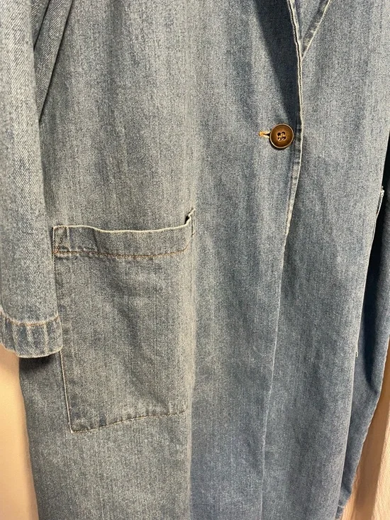 Vintage 90s Light Blue Denim Trench Coat- Size XL - Picture 2 of 9